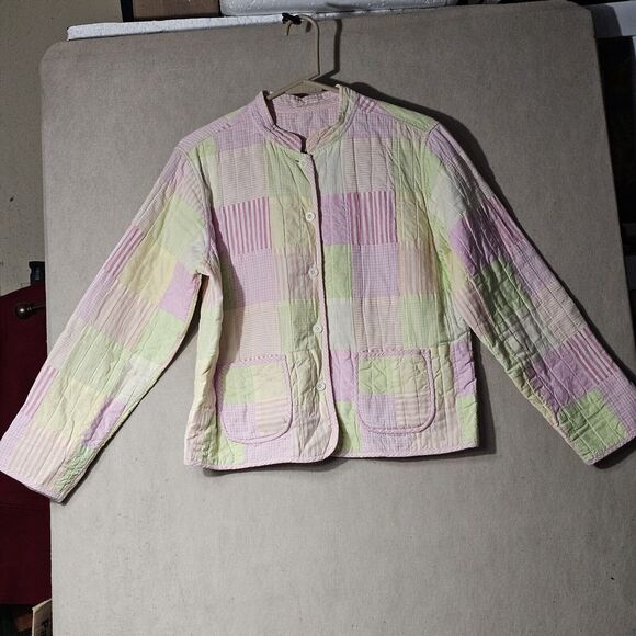 Handmade Quilted Patchwork Feeding Jacket Women's Size Medium Pink Pastel Green - Picture 13 of 16